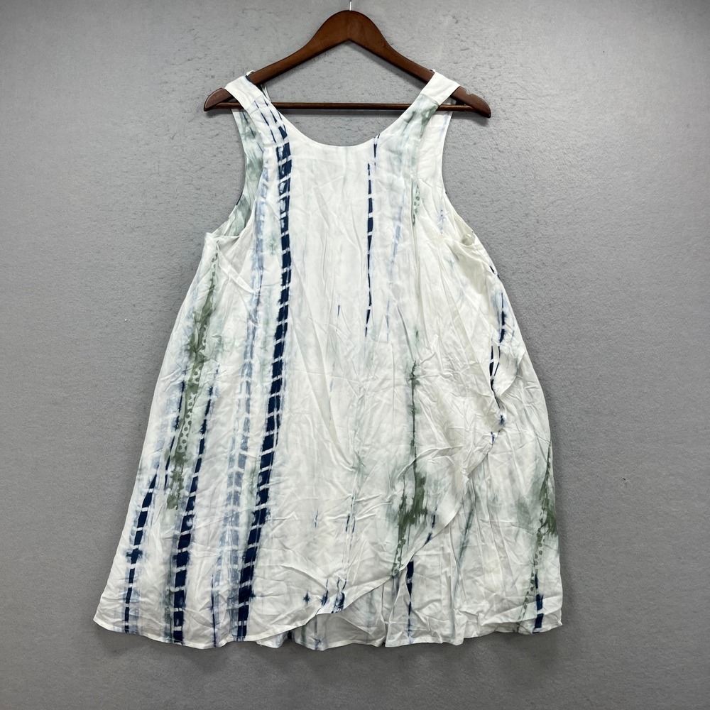 Victoria + Sophia Dress Womens Large White Blue Green Tie Dye Sleeveless Trapeze